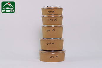 166mm Diameter 1150ml Kraft Paper Bowls With Double PE Coating And Lids
